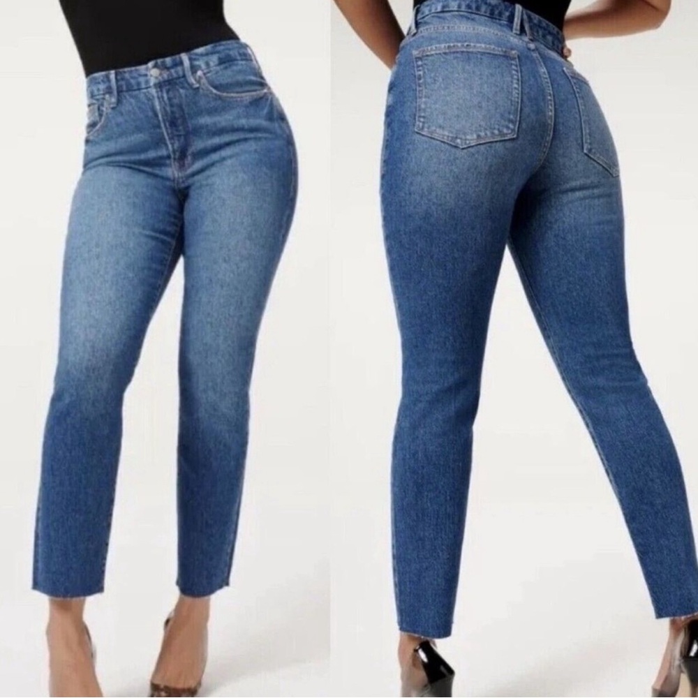 Good American Womens Jeans Blue Good Classic High Rise Raw Hem Denim Size 12 NWT